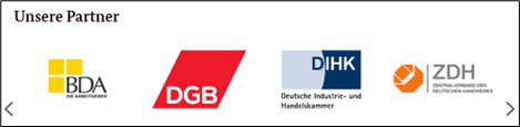 Bildschirm-Foto der Partner-Logos "BDA, DGB, DIHK ZDH"