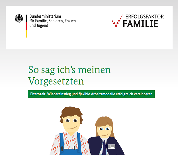 Neben einer gezeichneten Familie steht der Schriftzug "So sag ich´s meinen Vorgesetzten"