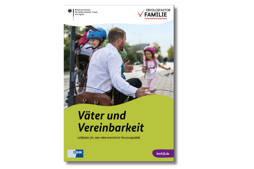 Titelbild der Publikation. Vater in dessen Arme ein Kind läuft