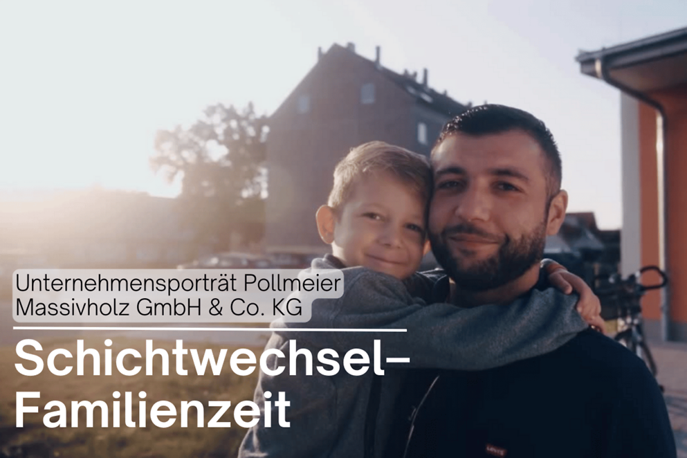 Pollmeier-Mitarbeiter mit Kind aus dem Filmporträt